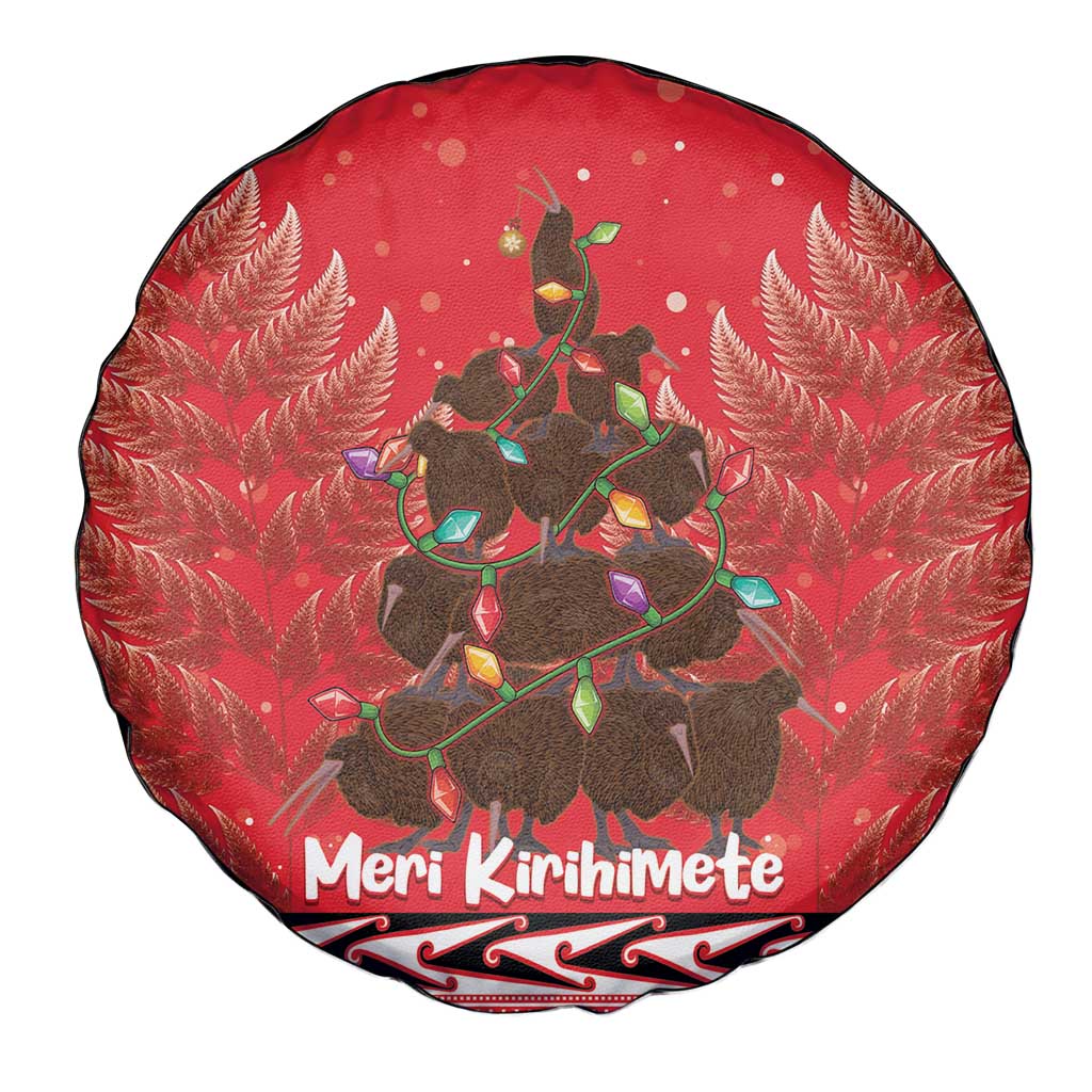 Kiwi New Zealand Christmas Spare Tire Cover Meri Kirihimete Silver Fern - Red Color LT14 - Polynesian Pride