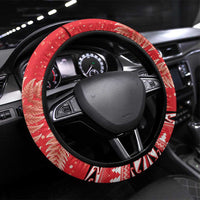 Kiwi New Zealand Christmas Steering Wheel Cover Meri Kirihimete Silver Fern - Red Color LT14 Universal Fit Red - Polynesian Pride