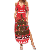 Kiwi New Zealand Christmas Summer Maxi Dress Meri Kirihimete Silver Fern - Red Color LT14 Women Red - Polynesian Pride