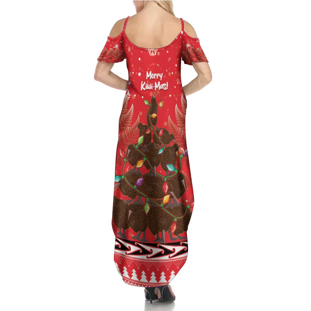 Kiwi New Zealand Christmas Summer Maxi Dress Meri Kirihimete Silver Fern - Red Color LT14 - Polynesian Pride