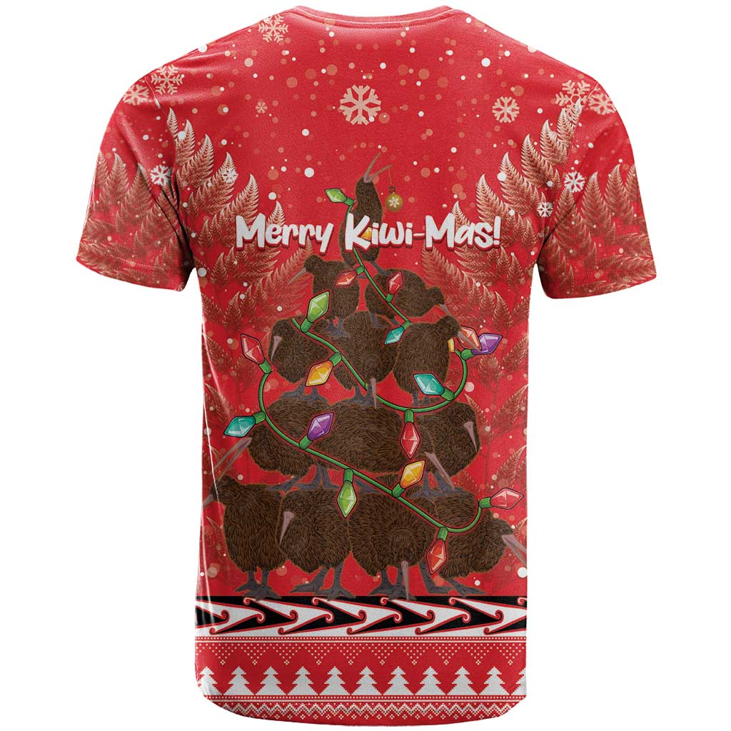 Kiwi New Zealand Christmas T Shirt Meri Kirihimete Silver Fern - Red Color LT14 - Polynesian Pride