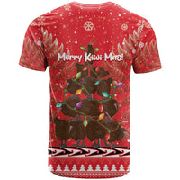 Kiwi New Zealand Christmas T Shirt Meri Kirihimete Silver Fern - Red Color LT14 - Polynesian Pride