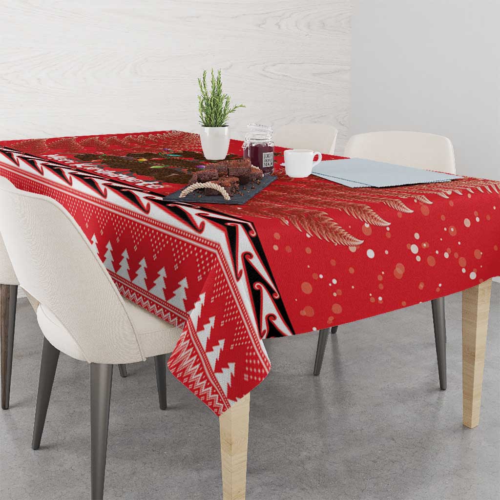 Kiwi New Zealand Christmas Tablecloth Meri Kirihimete Silver Fern - Red Color LT14 - Polynesian Pride