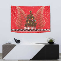 Kiwi New Zealand Christmas Tapestry Meri Kirihimete Silver Fern - Red Color LT14 - Polynesian Pride