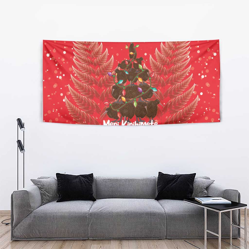 Kiwi New Zealand Christmas Tapestry Meri Kirihimete Silver Fern - Red Color LT14 - Polynesian Pride