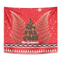 Kiwi New Zealand Christmas Tapestry Meri Kirihimete Silver Fern - Red Color LT14 - Polynesian Pride