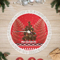Kiwi New Zealand Christmas Tree Skirt Meri Kirihimete Silver Fern - Red Color LT14 Fringed Red - Polynesian Pride