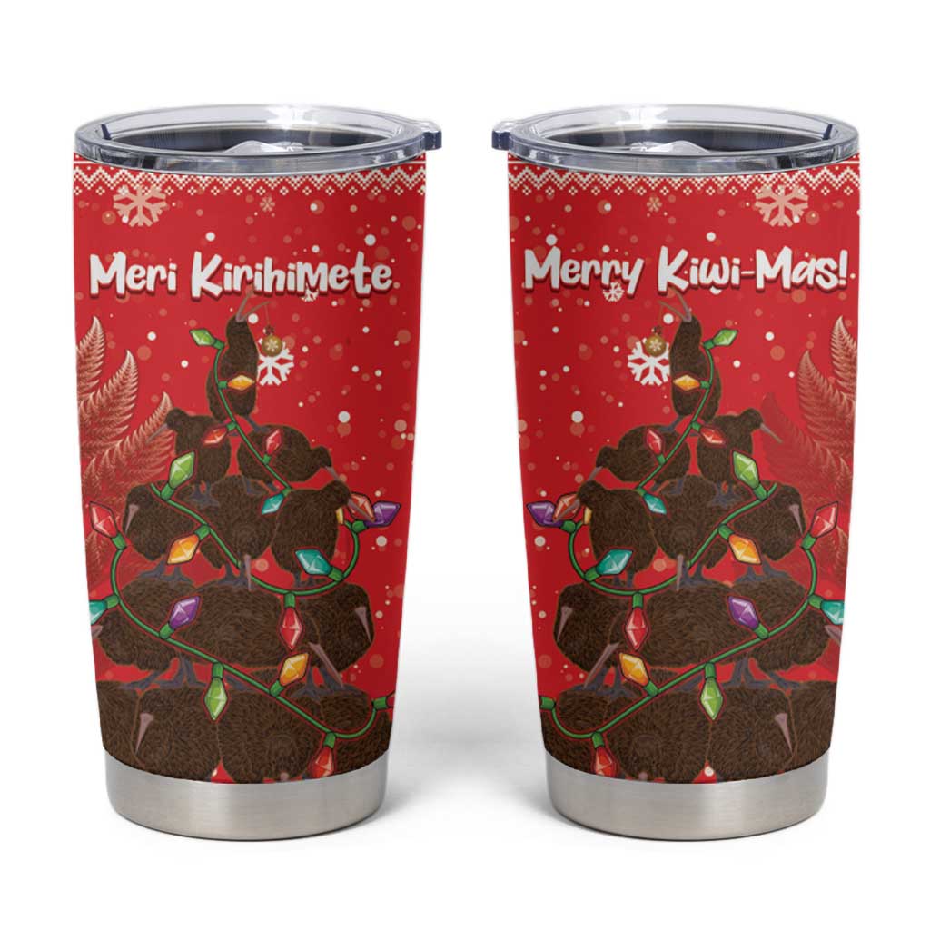 Kiwi New Zealand Christmas Tumbler Cup Meri Kirihimete Silver Fern - Red Color LT14 Red - Polynesian Pride