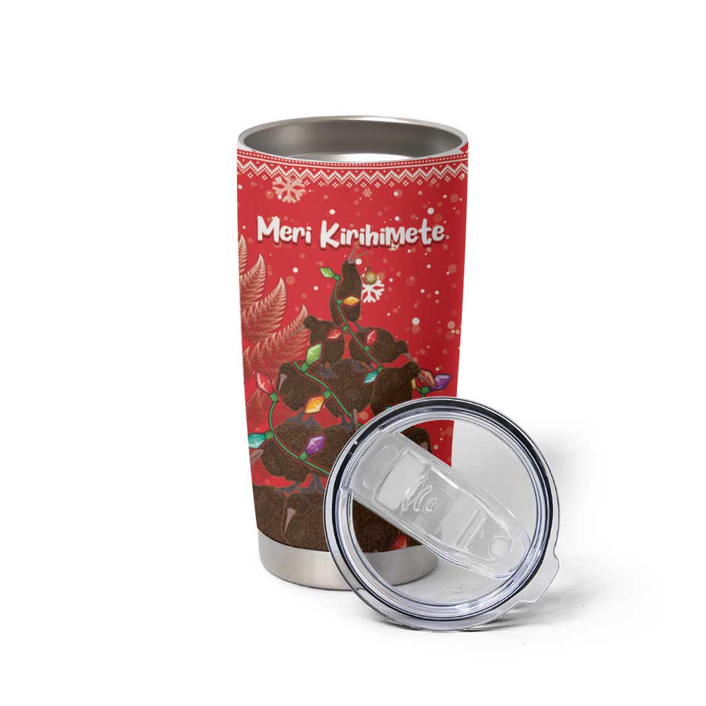 Kiwi New Zealand Christmas Tumbler Cup Meri Kirihimete Silver Fern - Red Color LT14 - Polynesian Pride