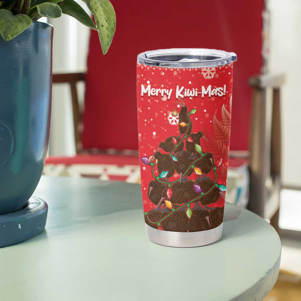 Kiwi New Zealand Christmas Tumbler Cup Meri Kirihimete Silver Fern - Red Color LT14 - Polynesian Pride
