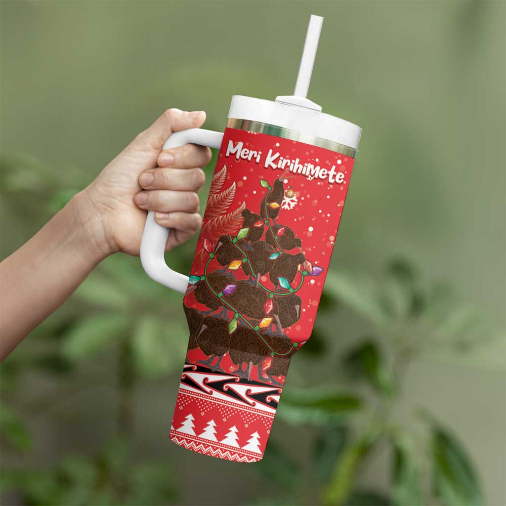 Kiwi New Zealand Christmas Tumbler With Handle Meri Kirihimete Silver Fern - Red Color LT14 - Polynesian Pride