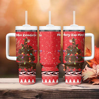 Kiwi New Zealand Christmas Tumbler With Handle Meri Kirihimete Silver Fern - Red Color LT14 - Polynesian Pride