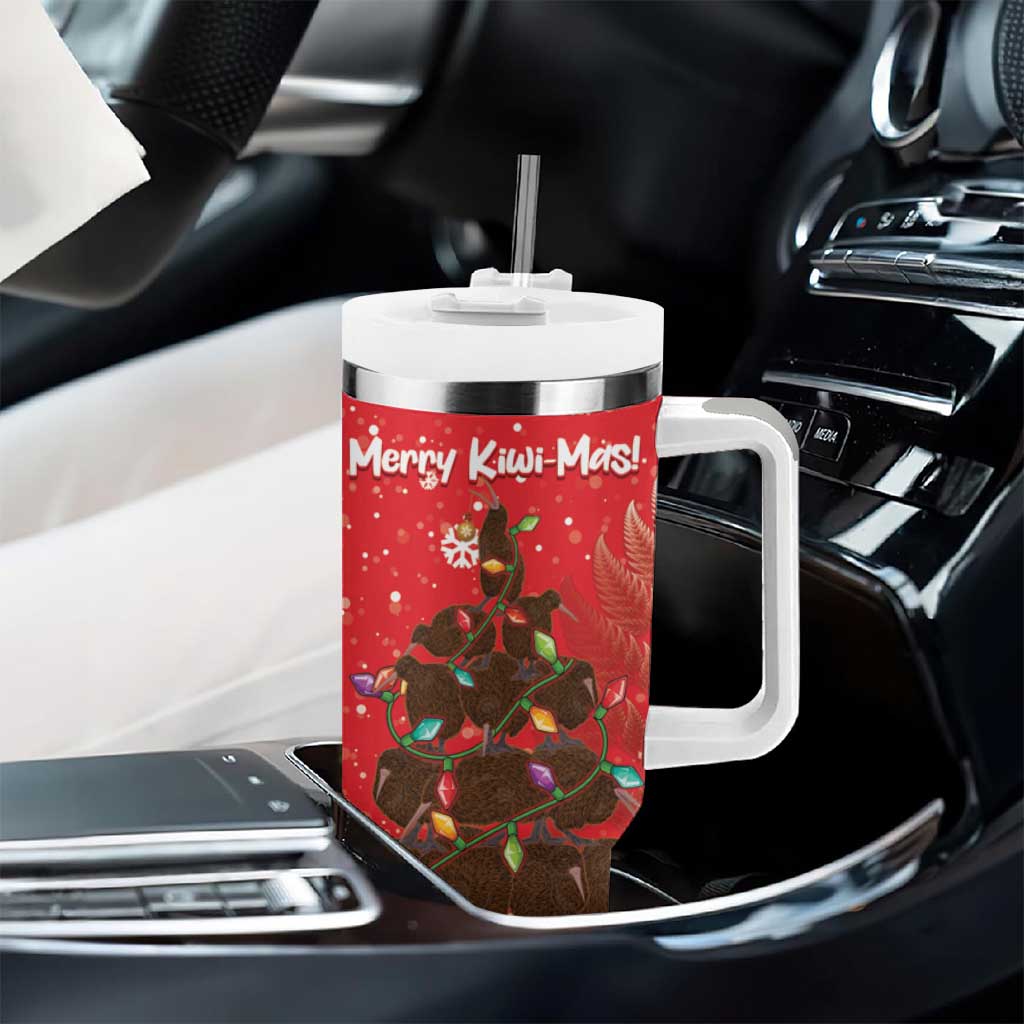Kiwi New Zealand Christmas Tumbler With Handle Meri Kirihimete Silver Fern - Red Color LT14 - Polynesian Pride