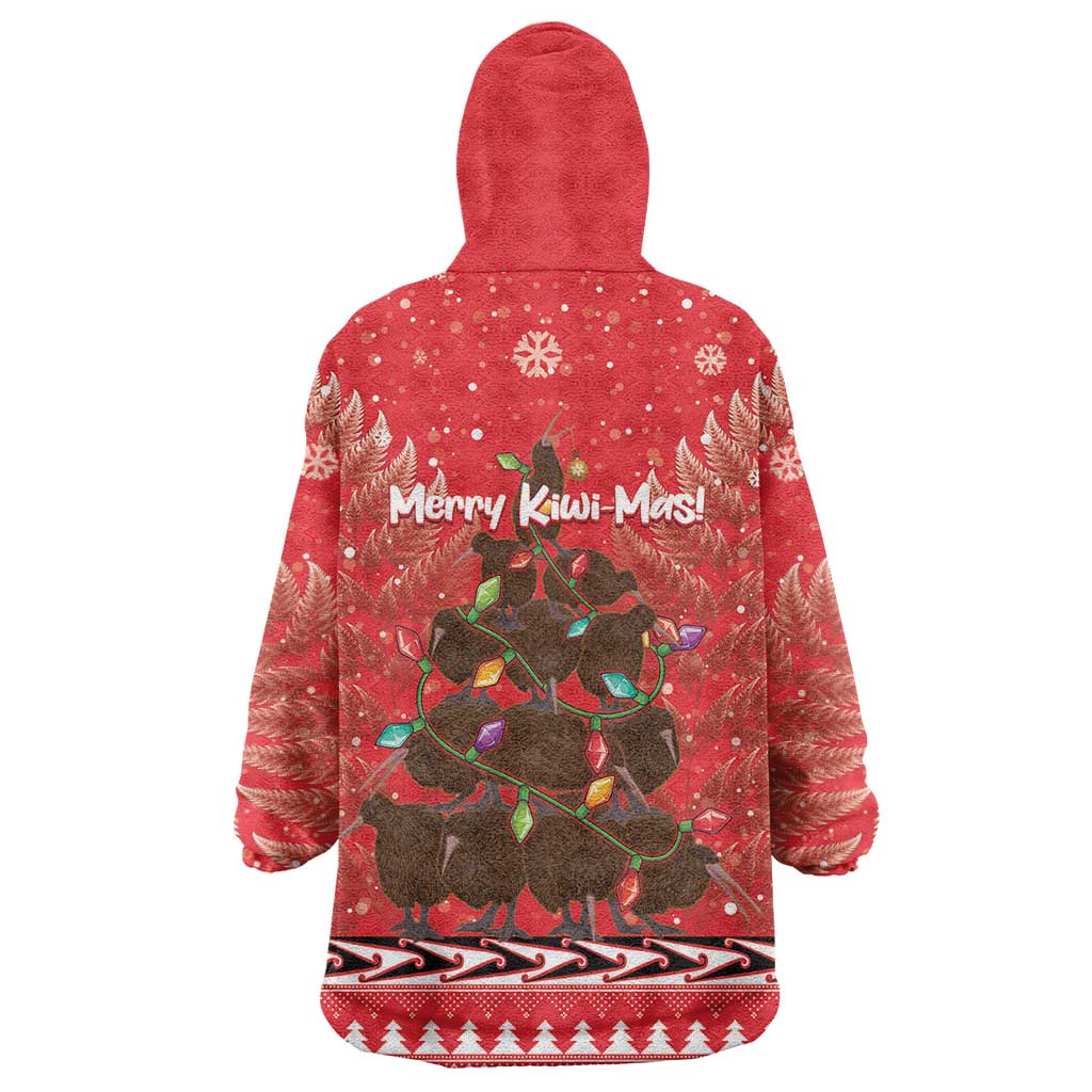 Kiwi New Zealand Christmas Wearable Blanket Hoodie Meri Kirihimete Silver Fern - Red Color LT14 - Polynesian Pride