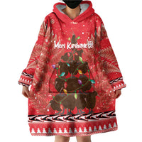 Kiwi New Zealand Christmas Wearable Blanket Hoodie Meri Kirihimete Silver Fern - Red Color LT14 - Polynesian Pride