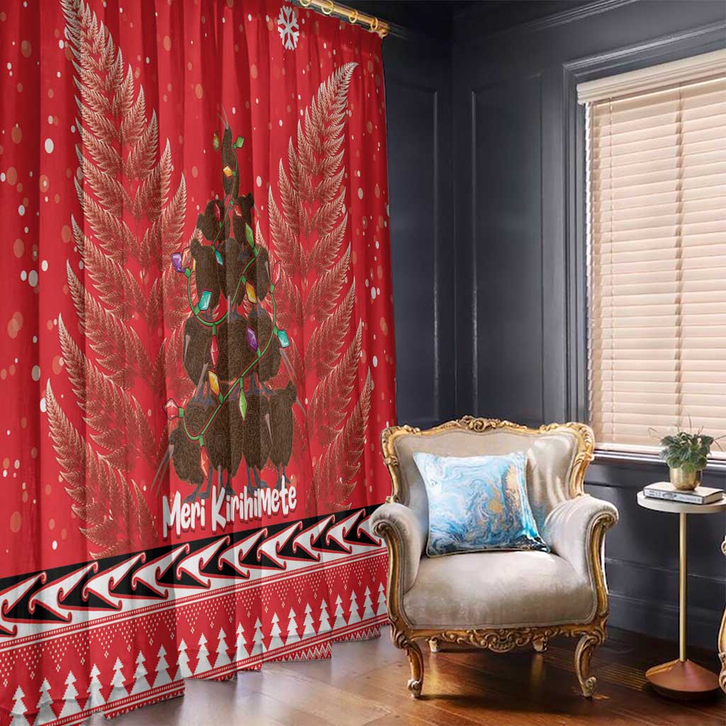 Kiwi New Zealand Christmas Window Curtain Meri Kirihimete Silver Fern - Red Color LT14 - Polynesian Pride