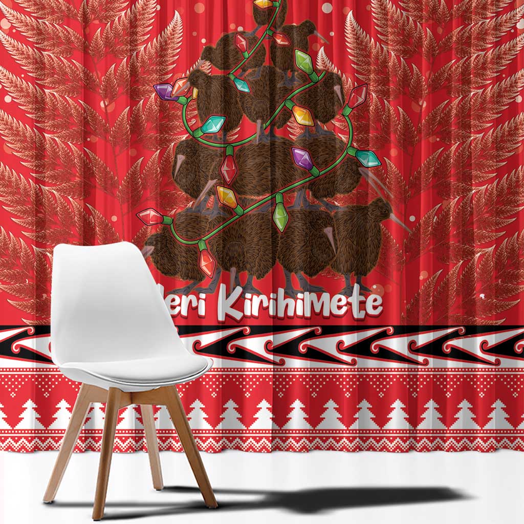 Kiwi New Zealand Christmas Window Curtain Meri Kirihimete Silver Fern - Red Color LT14 - Polynesian Pride