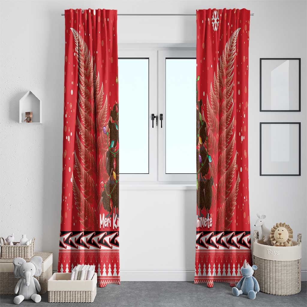 Kiwi New Zealand Christmas Window Curtain Meri Kirihimete Silver Fern - Red Color LT14 - Polynesian Pride
