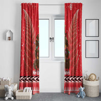 Kiwi New Zealand Christmas Window Curtain Meri Kirihimete Silver Fern - Red Color LT14 - Polynesian Pride
