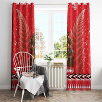 Kiwi New Zealand Christmas Window Curtain Meri Kirihimete Silver Fern - Red Color LT14 - Polynesian Pride
