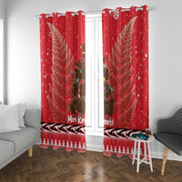 Kiwi New Zealand Christmas Window Curtain Meri Kirihimete Silver Fern - Red Color LT14 With Grommets Red - Polynesian Pride