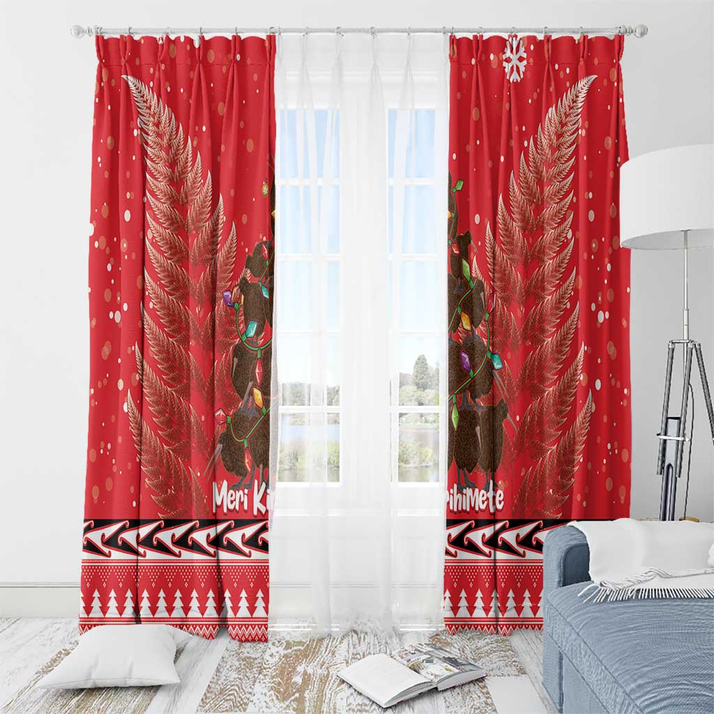Kiwi New Zealand Christmas Window Curtain Meri Kirihimete Silver Fern - Red Color LT14 - Polynesian Pride
