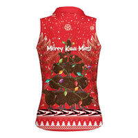 Kiwi New Zealand Christmas Women Sleeveless Polo Shirt Meri Kirihimete Silver Fern - Red Color LT14 - Polynesian Pride