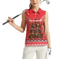 Kiwi New Zealand Christmas Women Sleeveless Polo Shirt Meri Kirihimete Silver Fern - Red Color LT14 - Polynesian Pride