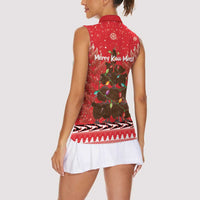 Kiwi New Zealand Christmas Women Sleeveless Polo Shirt Meri Kirihimete Silver Fern - Red Color LT14 - Polynesian Pride