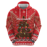 Kiwi New Zealand Christmas Zip Hoodie Meri Kirihimete Silver Fern - Red Color LT14 - Polynesian Pride