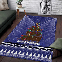 Kiwi New Zealand Christmas Area Rug Meri Kirihimete Silver Fern - Blue Color LT14 Blue - Polynesian Pride