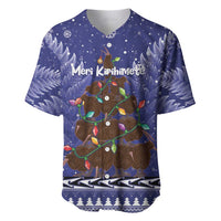 Kiwi New Zealand Christmas Baseball Jersey Meri Kirihimete Silver Fern - Blue Color LT14 Blue - Polynesian Pride