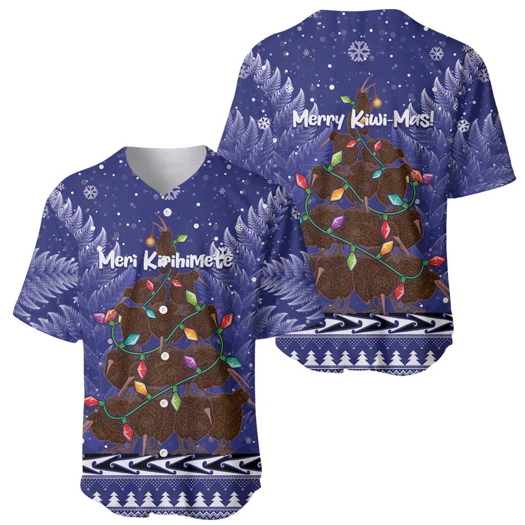 Kiwi New Zealand Christmas Baseball Jersey Meri Kirihimete Silver Fern - Blue Color LT14 - Polynesian Pride