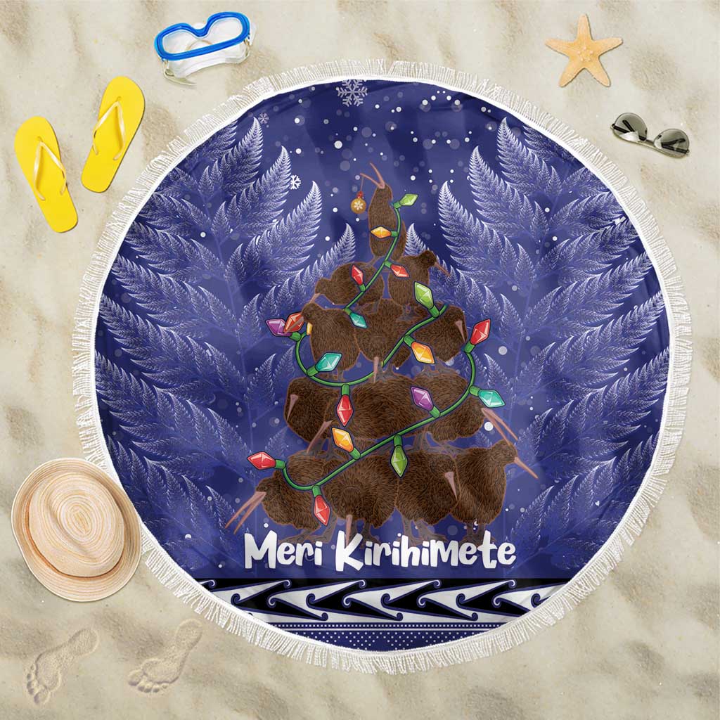 Kiwi New Zealand Christmas Beach Blanket Meri Kirihimete Silver Fern - Blue Color LT14 One Size 150cm Blue - Polynesian Pride