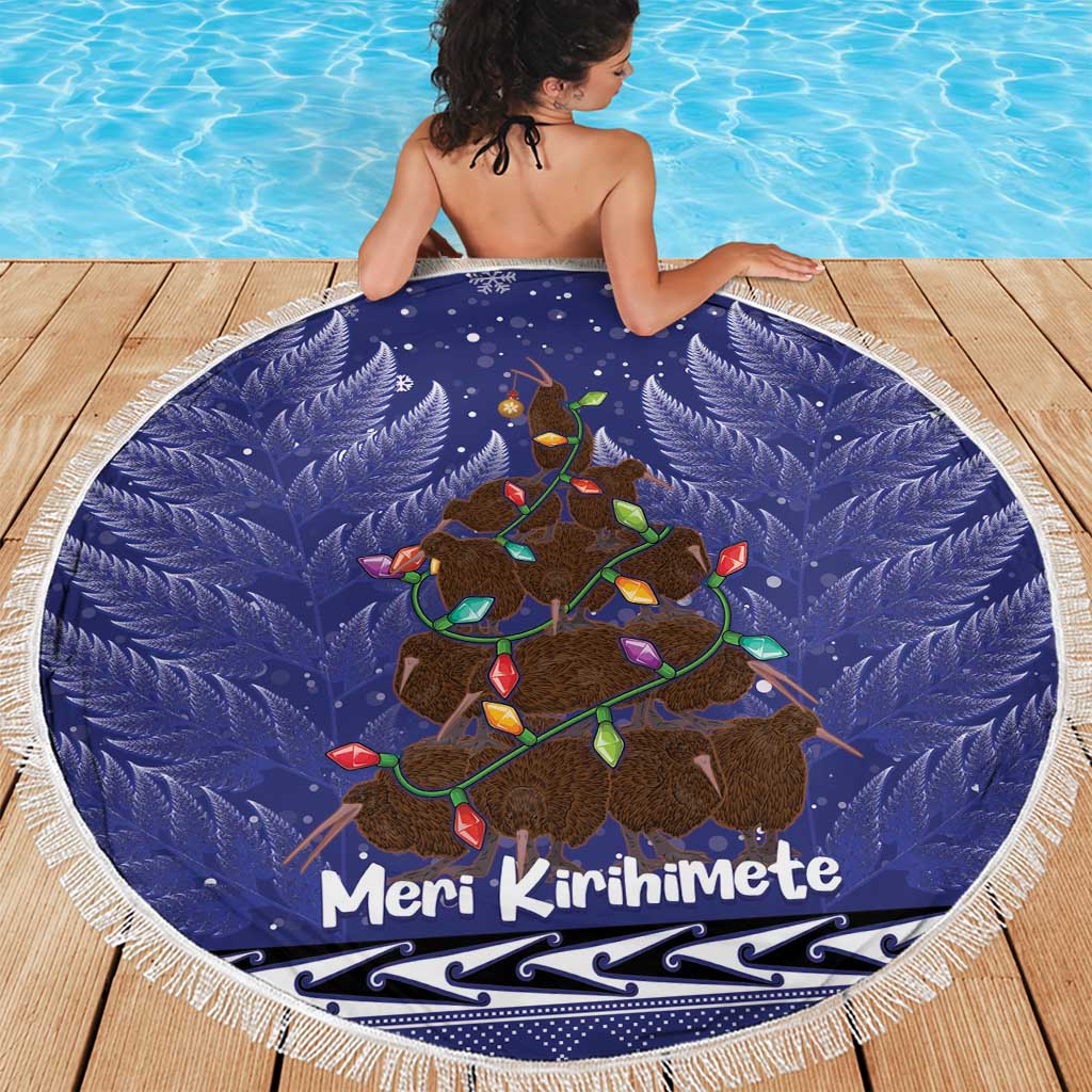 Kiwi New Zealand Christmas Beach Blanket Meri Kirihimete Silver Fern - Blue Color LT14 - Polynesian Pride