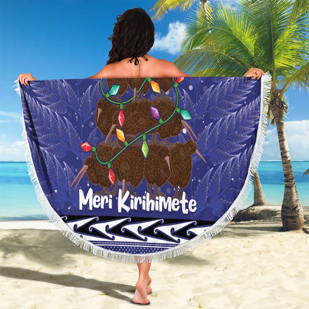 Kiwi New Zealand Christmas Beach Blanket Meri Kirihimete Silver Fern - Blue Color LT14 - Polynesian Pride