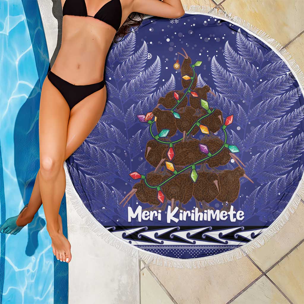 Kiwi New Zealand Christmas Beach Blanket Meri Kirihimete Silver Fern - Blue Color LT14 - Polynesian Pride