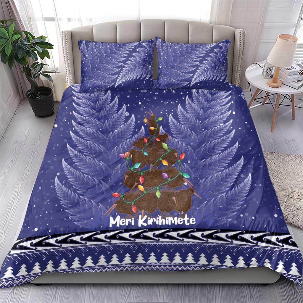 Kiwi New Zealand Christmas Bedding Set Meri Kirihimete Silver Fern - Blue Color LT14 - Polynesian Pride