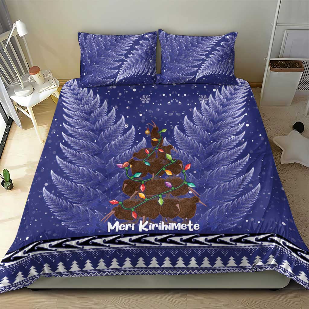 Kiwi New Zealand Christmas Bedding Set Meri Kirihimete Silver Fern - Blue Color LT14 - Polynesian Pride