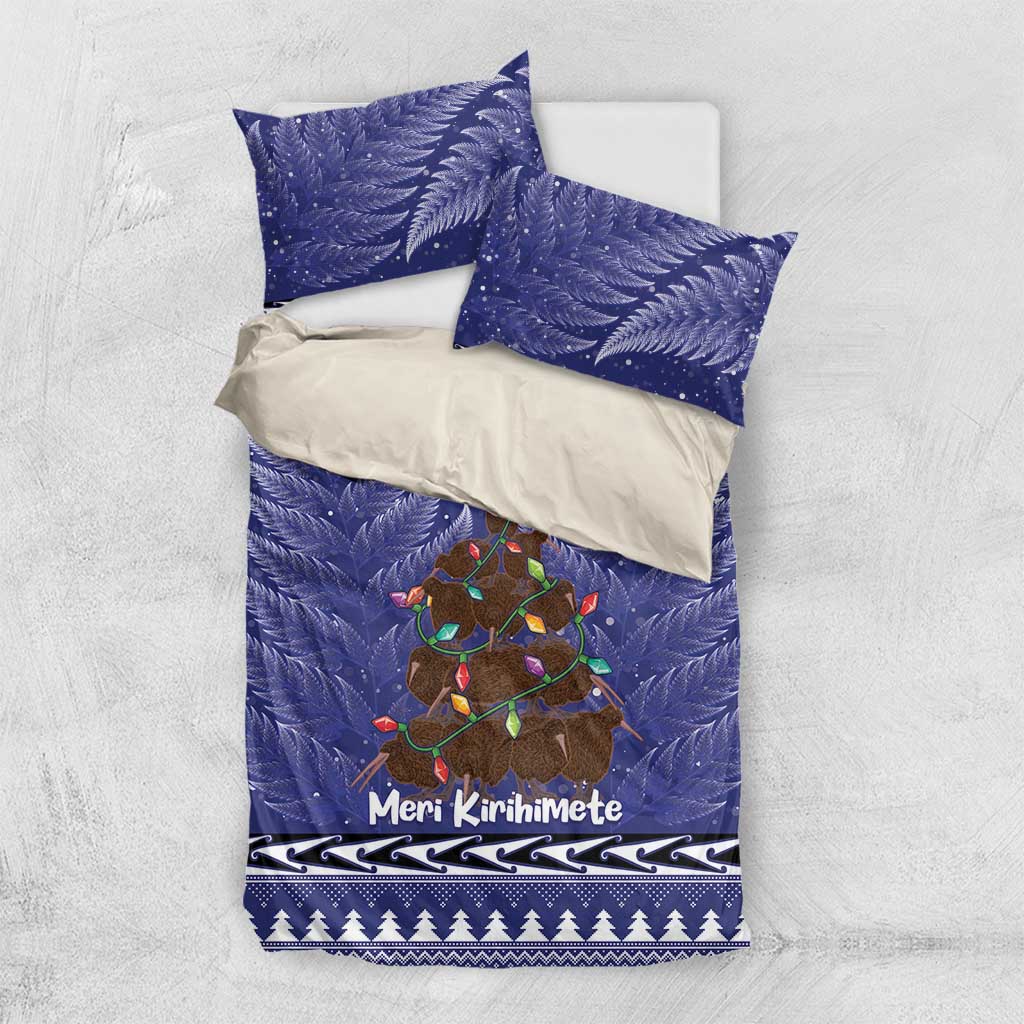 Kiwi New Zealand Christmas Bedding Set Meri Kirihimete Silver Fern - Blue Color LT14 US Twin 172cm x 218cm Blue - Polynesian Pride