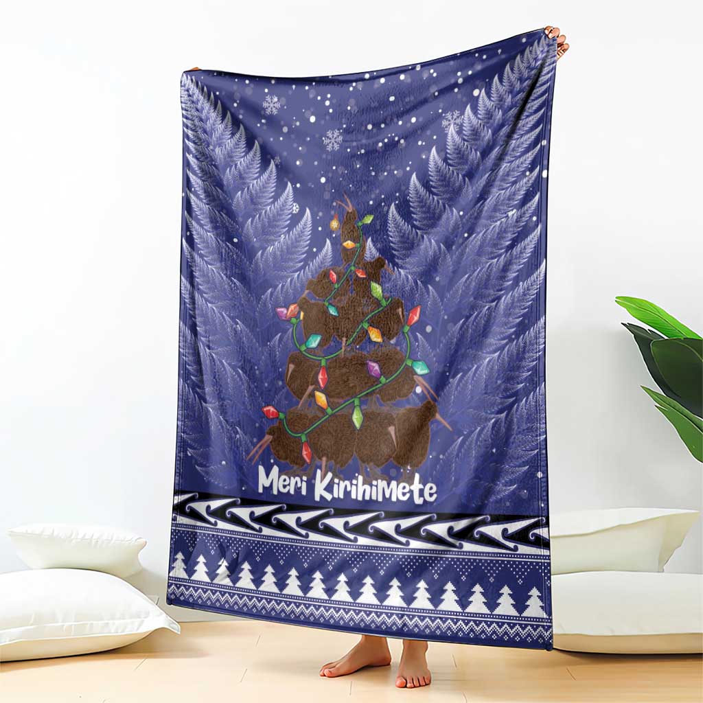 Kiwi New Zealand Christmas Blanket Meri Kirihimete Silver Fern - Blue Color LT14 - Polynesian Pride