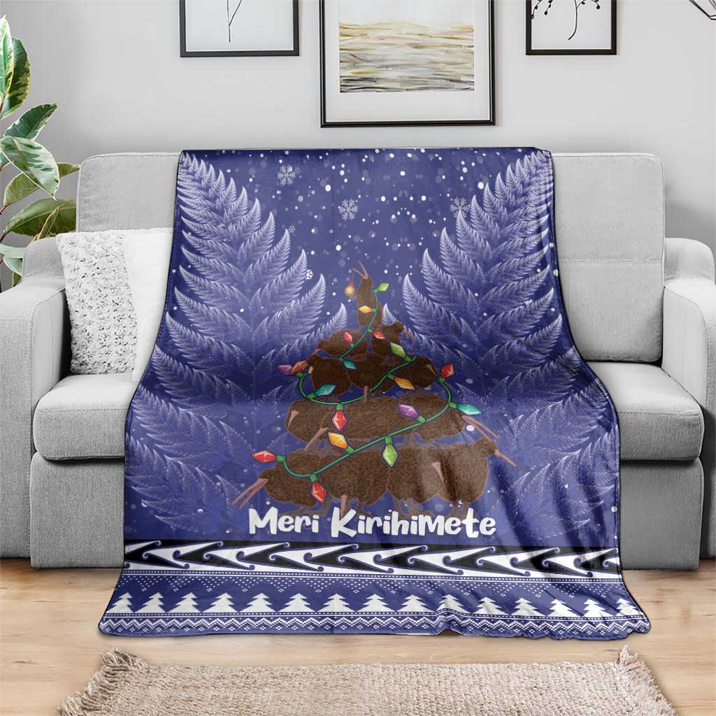 Kiwi New Zealand Christmas Blanket Meri Kirihimete Silver Fern - Blue Color LT14 - Polynesian Pride