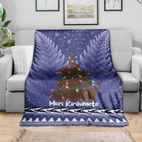 Kiwi New Zealand Christmas Blanket Meri Kirihimete Silver Fern - Blue Color LT14 - Polynesian Pride