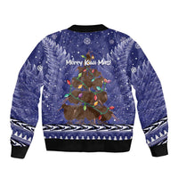 Kiwi New Zealand Christmas Bomber Jacket Meri Kirihimete Silver Fern - Blue Color LT14 - Polynesian Pride