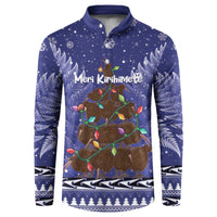 Kiwi New Zealand Christmas Button Sweatshirt Meri Kirihimete Silver Fern - Blue Color LT14 Blue - Polynesian Pride