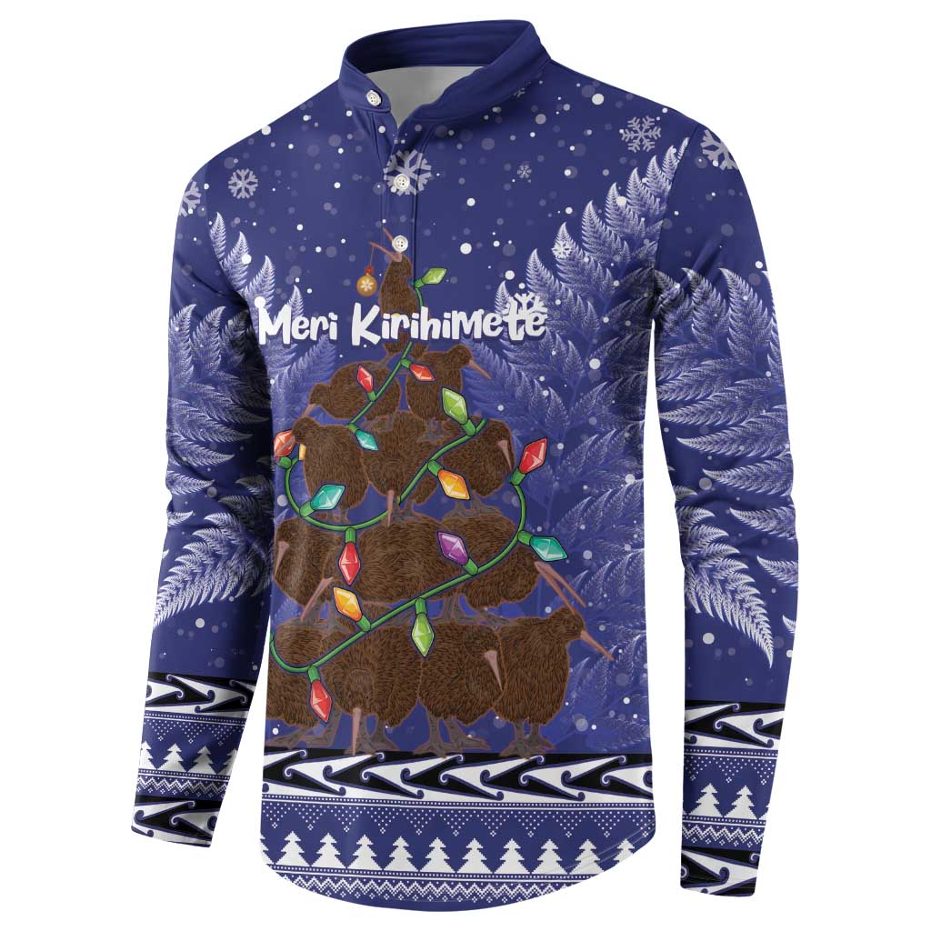 Kiwi New Zealand Christmas Button Sweatshirt Meri Kirihimete Silver Fern - Blue Color LT14 - Polynesian Pride