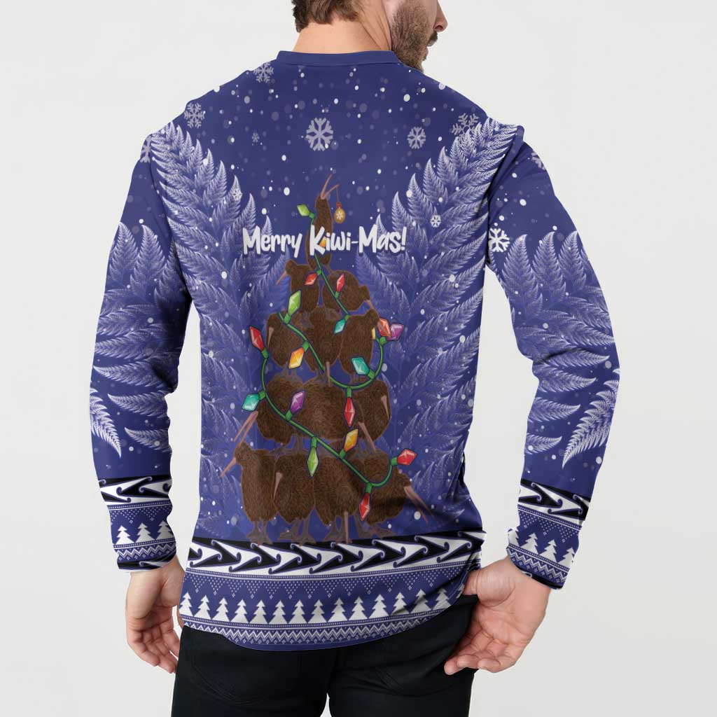 Kiwi New Zealand Christmas Button Sweatshirt Meri Kirihimete Silver Fern - Blue Color LT14 - Polynesian Pride