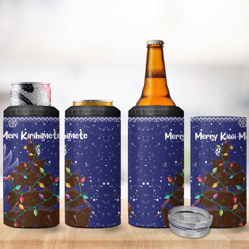 Kiwi New Zealand Christmas 4 in 1 Can Cooler Tumbler Meri Kirihimete Silver Fern - Blue Color LT14 - Polynesian Pride