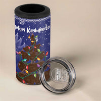 Kiwi New Zealand Christmas 4 in 1 Can Cooler Tumbler Meri Kirihimete Silver Fern - Blue Color LT14 - Polynesian Pride