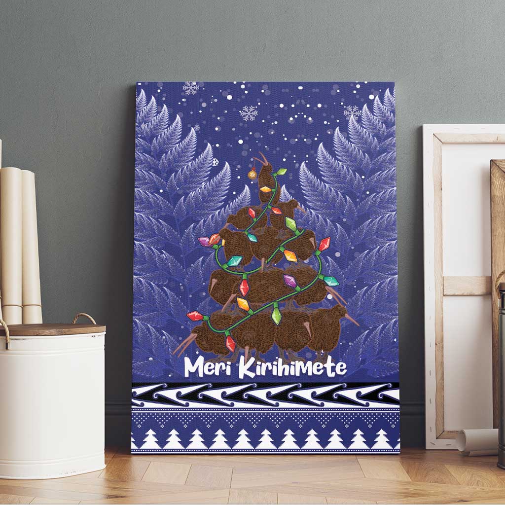 Kiwi New Zealand Christmas Canvas Wall Art Meri Kirihimete Silver Fern - Blue Color LT14 - Polynesian Pride